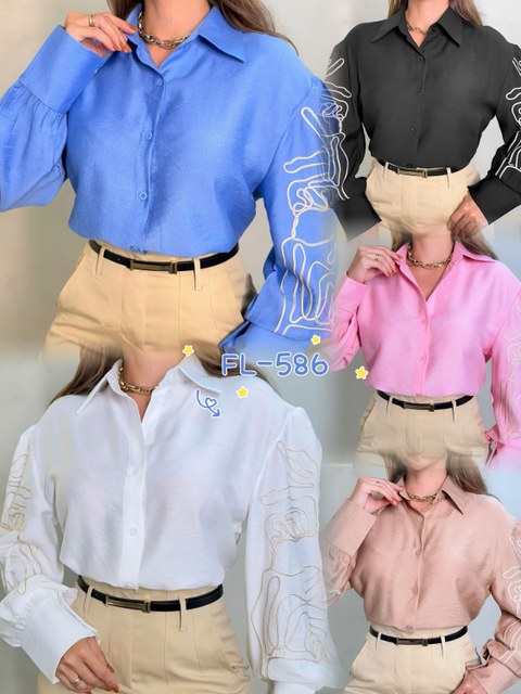 Blusa camisa manga bordado Flora 586