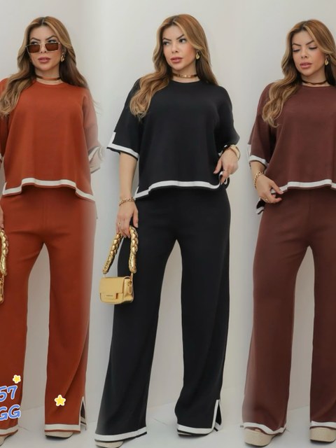 Conjunto de blusa manga curta com calça modal importado 657