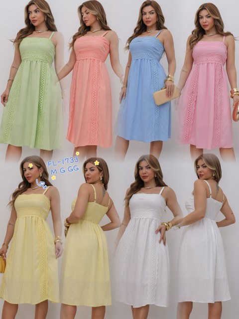 Vestido curto de linho forrado importado Flora 1733