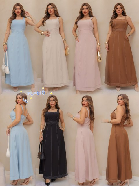 Vestido longo com bolso importado Flora 610