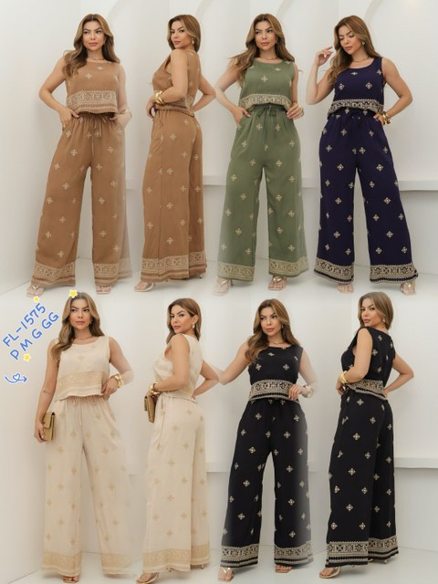 Conjunto (cropped +calça )de linho mácio importado 1575