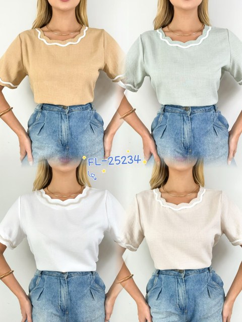 Blusa manga curta detalhe na manga e gola Flora 25234