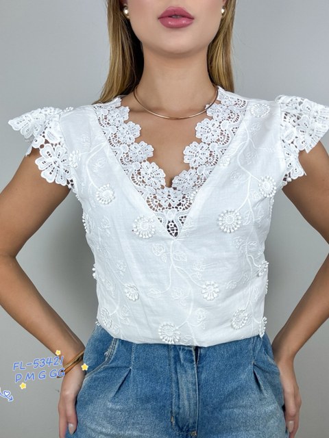 Blusa e linho com bordado importado promoção 53421