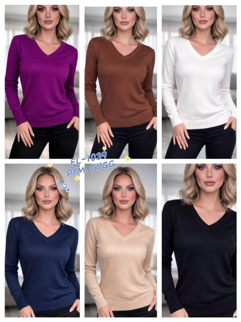 Blusa suéter básica Gola V de moda importado 1039