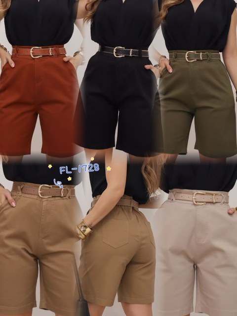 Short Bermuda de sarja com elastano com cinto importado 1728