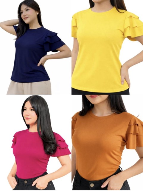 Blusa Básica três Babados Gola Redonda
