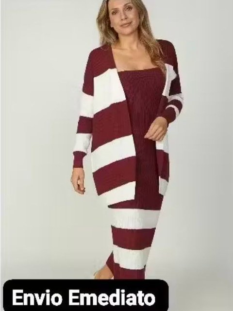 Vestido Midi + Cardigan Conjunto 2 peças