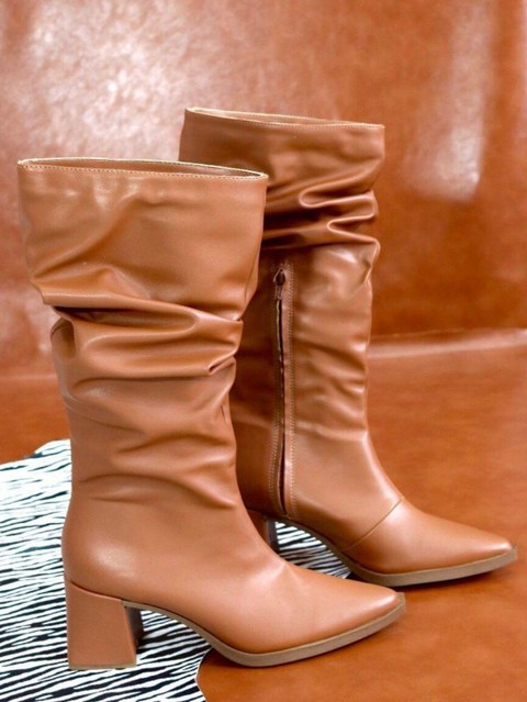 Bota Cano Médio Drapeada Salto Quadrado BT876-01