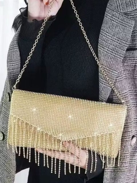 Bolsa de brilho com strass e franja carteira feminina