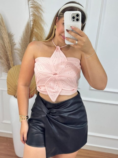 Cropped de tricot modal flor