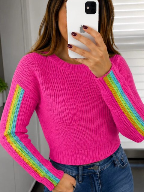 Blusa no tricôt com listras na manga