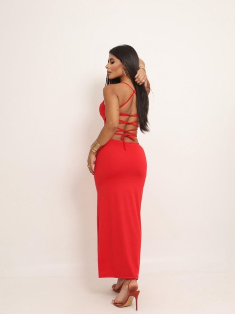 Vestido longo cruzado nas costas de alça e fenda