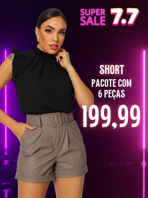 Kit 6 Short Couro Fake com Cinto