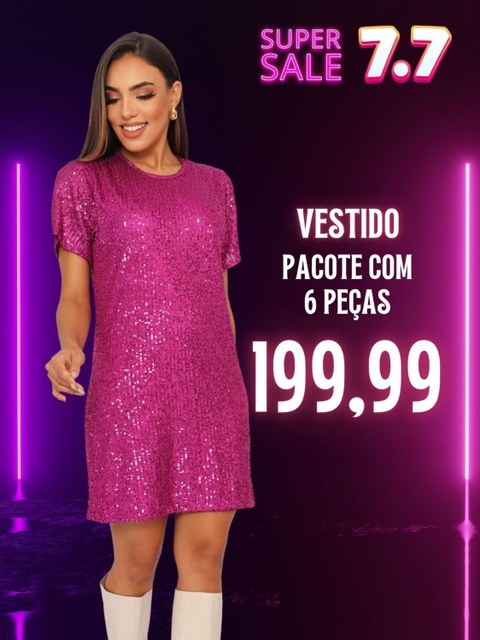 Kit 6 Vestido Básico em Paete com forro