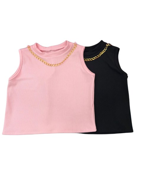 Kit 2 blusas plus size feminina luxo, corrente banhada, cropped reforçado compre mais por menos, preto rosa