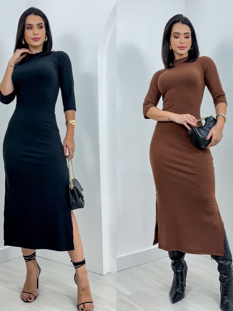 Vestido Mídi Manga 3/4