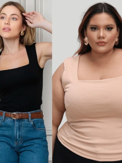 Blusa regata ribana feminina plus size decote quadrado C1320