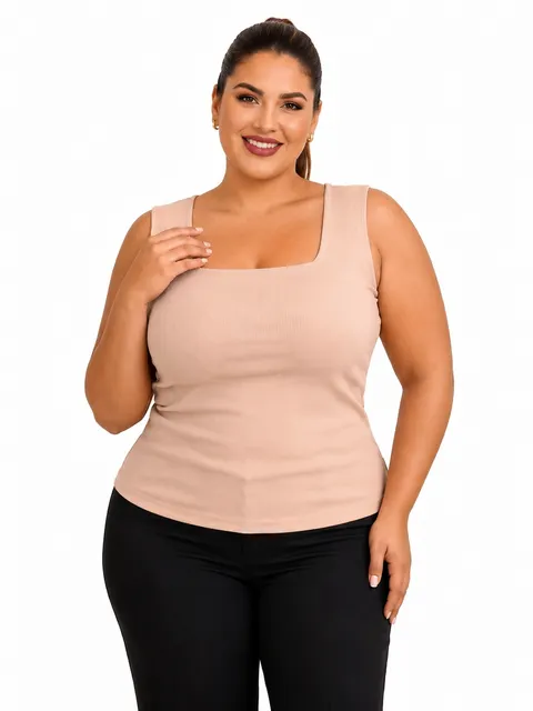 Blusa regata ribana feminina M e XG decote quadrado REF.1320