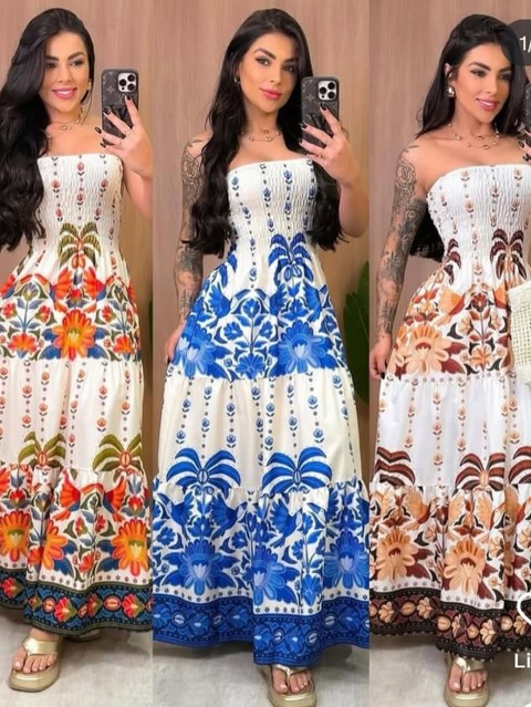 Vestido longo estampado crepinho