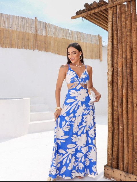 Vestido Longo com Tiras Amarração