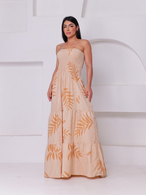 Vestido Feminino Longo Lastex Tomara Que Caia Folha