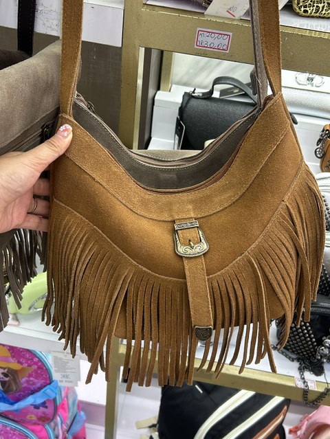 bolsa franja em couro