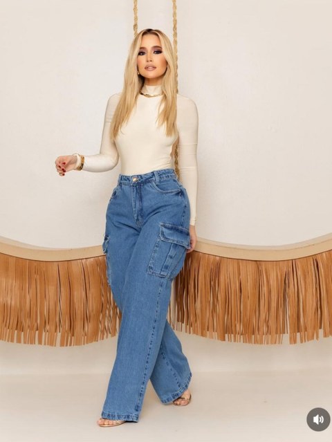 calça wide leg cargo