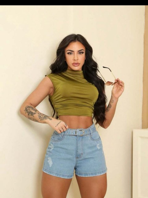 Short jeans com cinto sem lycra