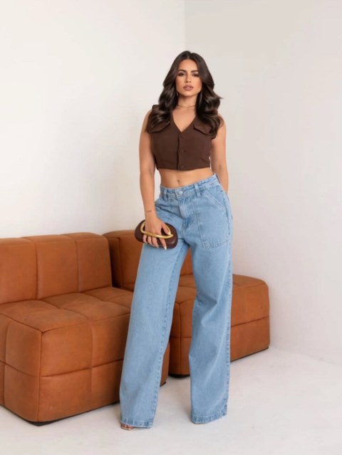Calça jeans wide leg clara