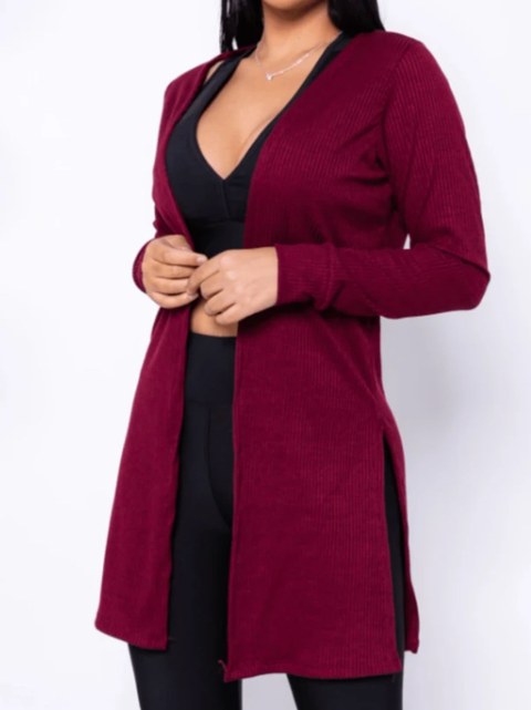 Cardigan kimono com fenda manga longa