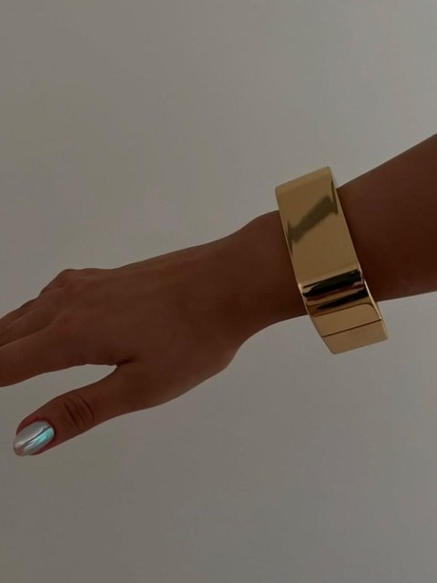 Bracelete Quadrado Largo Dourado Banhado + Anel de Brinde