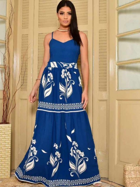 Vestido longo de alça estampado