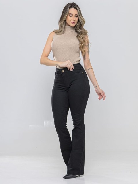 Calça flare preto jeans feminina