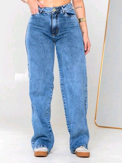 Wide leg jeans marmarizada pantalona feminina