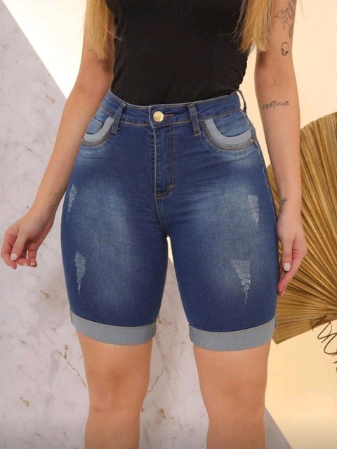 Bermuda jeans feminina com lycra