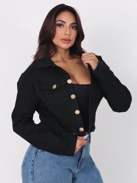 Jaqueta preta jeans feminina 🖤