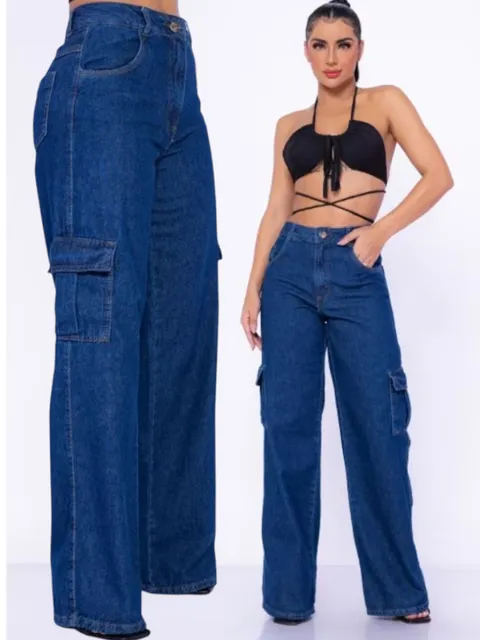 Cargo jeans feminina
