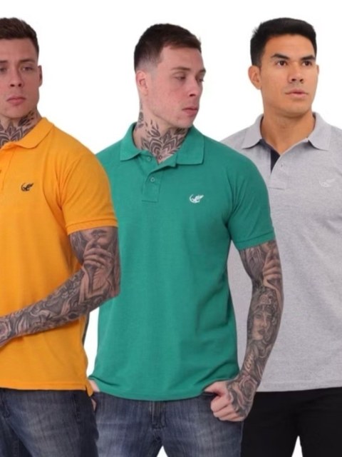 Polo masculina pique bordada