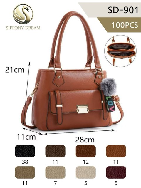 Bolsa média com dois zíper de cima e com pompom SD-901