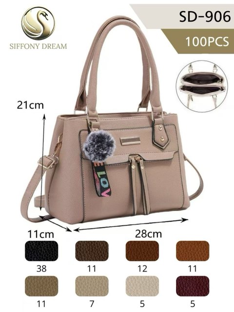 Bolsa média com dois zíper de cima e com pompom SD-906