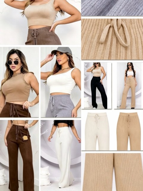 24 pçs, tam e cor sortidos. Calça pantalona canelada