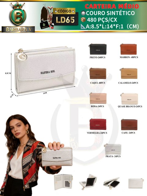 carteira medio feminina 2 peças cor aleatório (LD65)