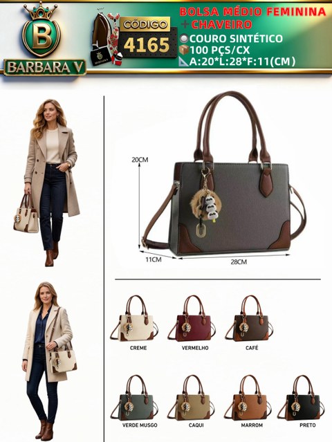 BARBARA V BOLSAS/bolsa médio feminina com chaveiro (4165)
