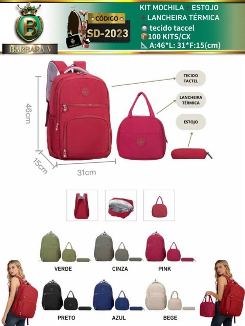 BARBARA V BOLSAS/kit mochila com térmica (SD-2023)
