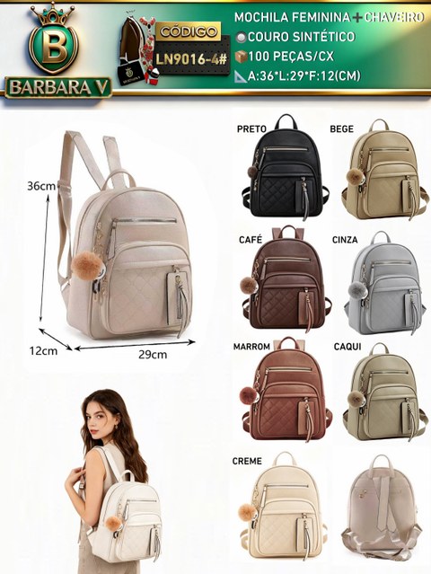 BARBARA V BOLSAS/mochila feminina com chaveiro(LN9016-4#)