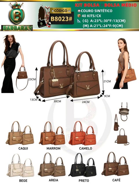 BARBARA V BOLSAS/kit bolsa+bolsa médio 2 peças(B8023#)
