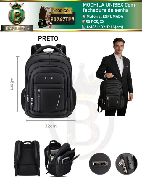 MOCHILA UNISEX Com fechadura de senha(90767TP#）