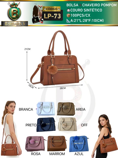 BARBARA V /bolsa médio feminina com chaveiro pompom(LP-73)