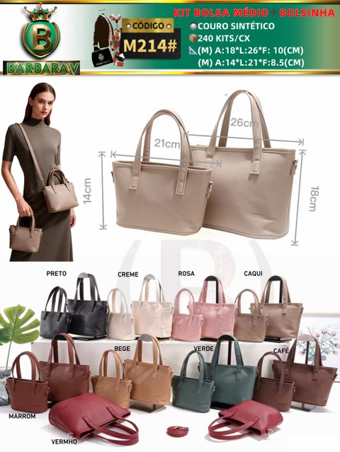 BARBARA V BOLSAS/kit bolsa médio com bolsinha (M214#)