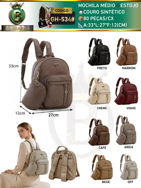 BARBARA V BOLSAS/mochila médio feminina com estojo(GH-534#)